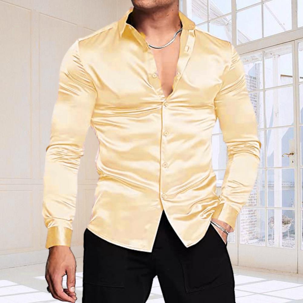 เสื้อเชิ้ตผู้ชายสไตล์ทันสมัย เ - Mens Satin Silk Dress Shirt บทวิจารณ์และราคา