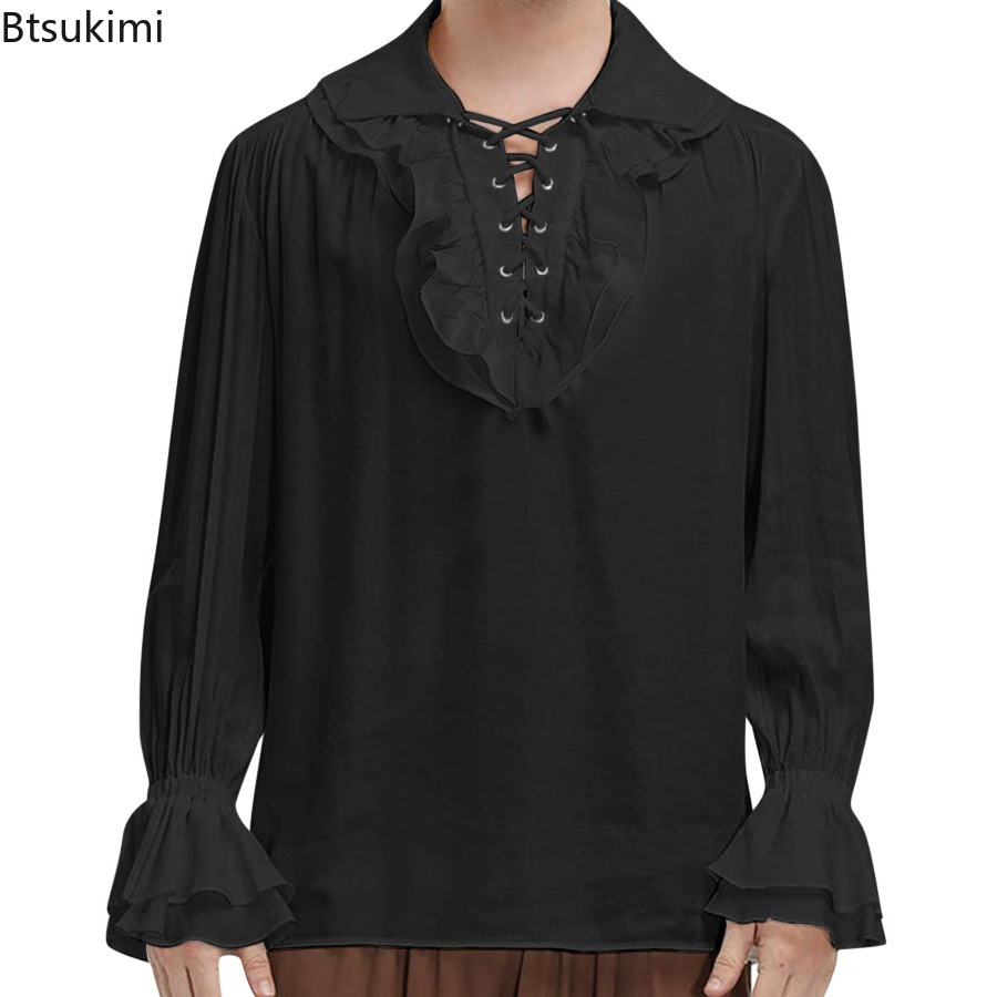 ผู้ชายยุคกลาง Renaissance Pira - Medieval Gothic Lace Up Pirate Shirt บทวิจารณ์และราคา