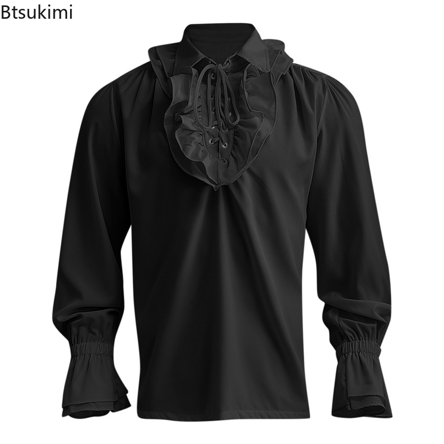 ผู้ชายยุคกลาง Renaissance Pira - Medieval Gothic Lace Up Pirate Shirt บทวิจารณ์และราคา