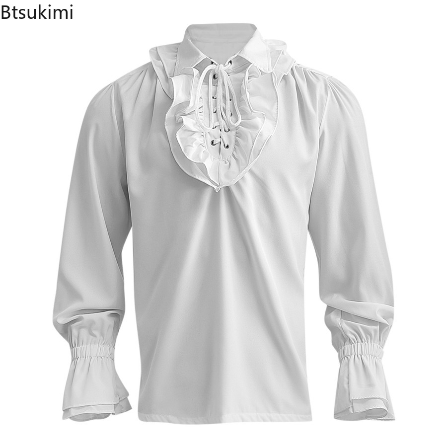 ผู้ชายยุคกลาง Renaissance Pira - Medieval Gothic Lace Up Pirate Shirt บทวิจารณ์และราคา