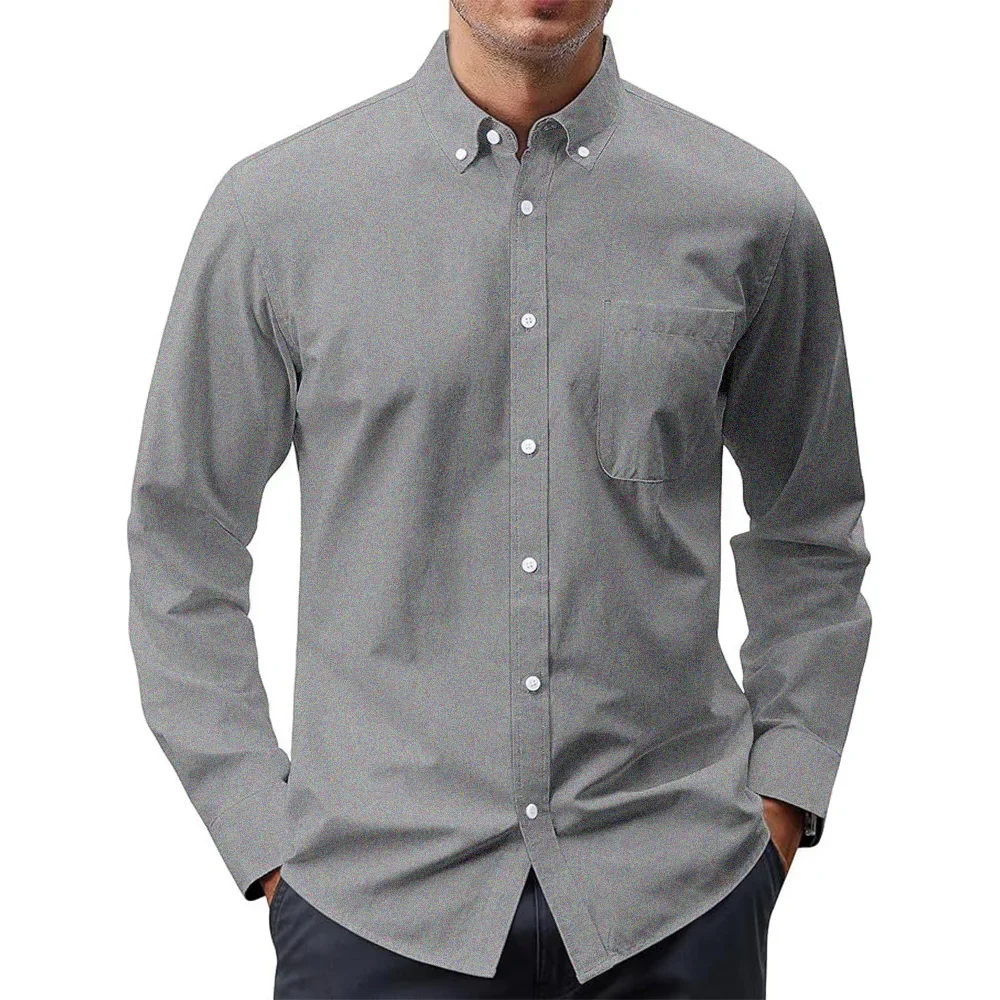 เสื้อแขนยาวผู้ชายสีทึบOxfordเส - Oxford Cotton Casual Shirt Business บทวิจารณ์และราคา