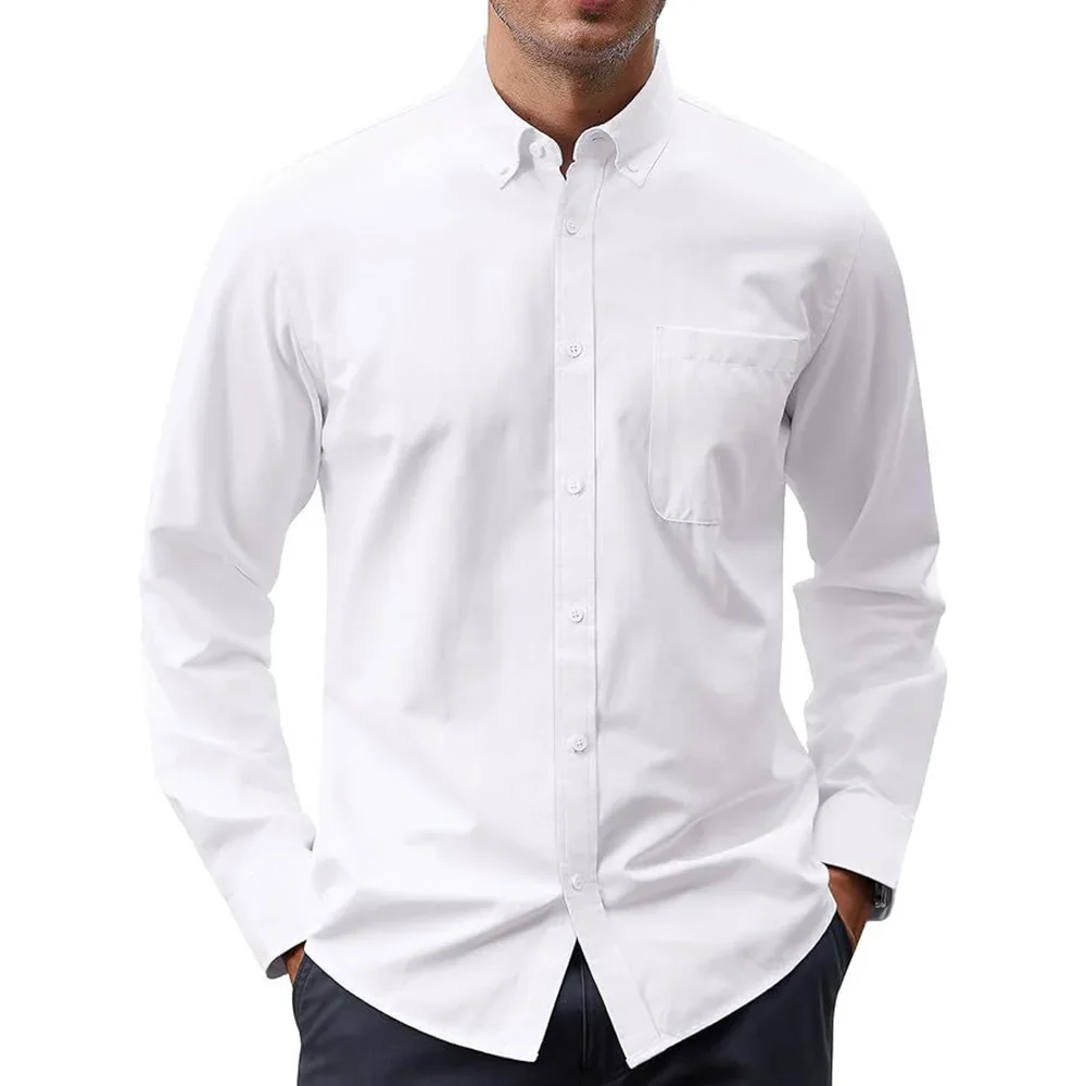 เสื้อแขนยาวผู้ชายสีทึบOxfordเส - Oxford Cotton Casual Shirt Business บทวิจารณ์และราคา