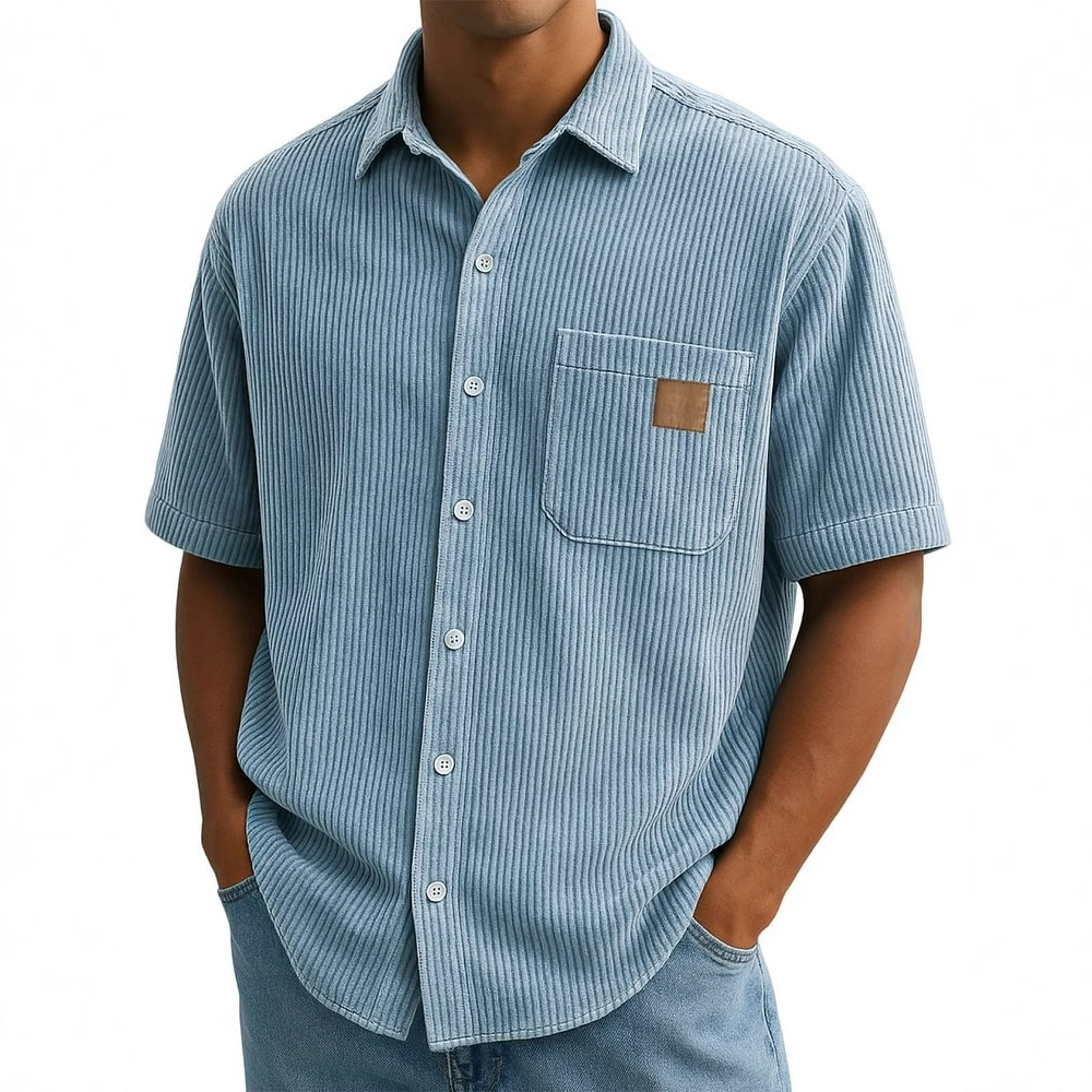 เสื้อเชิ้ตแขนสั้นผ้าลูกฟูกผู้ช - Corduroy Button Up Shirt Men บทวิจารณ์และราคา